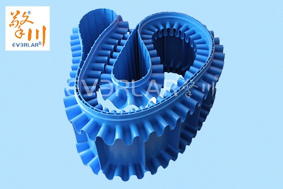 蓝色食品PU输送带加裙边：工