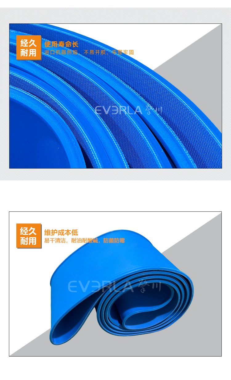 蓝色哑光PU输送带加导条