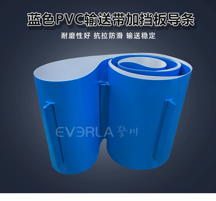 蓝色PVC<a href='http://www.everla.com/shusongdai/' target='_blank'><u>输送带</u></a>加挡板导条