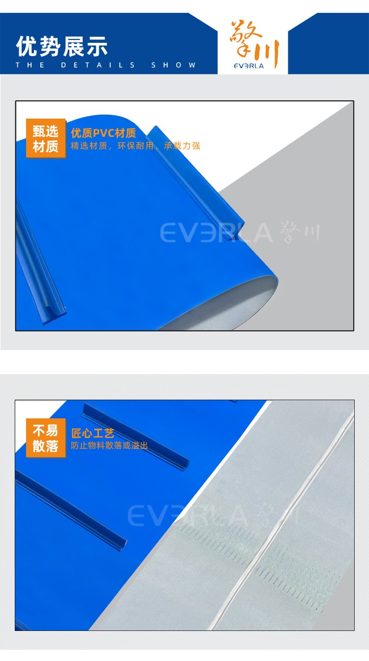 蓝色PVC输送带加挡板导条