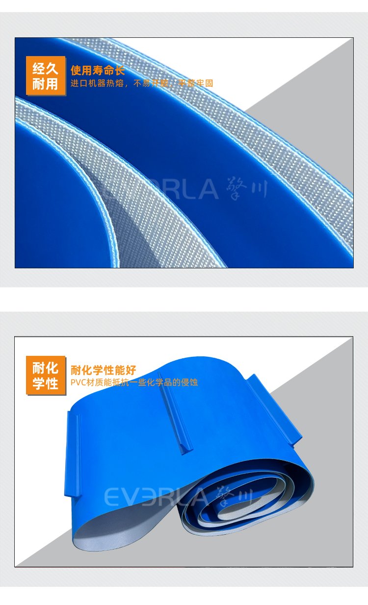 蓝色PVC输送带加挡板导条