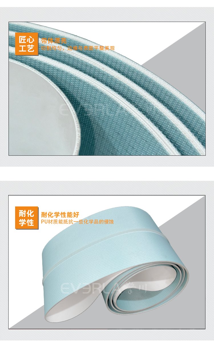 蓝色PU输送带加导条