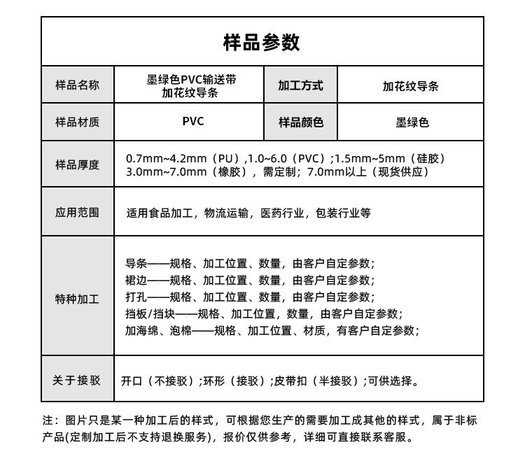 墨绿色PVC输送带加花纹导条