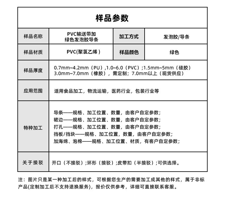 PVC输送带加绿色发泡胶导条