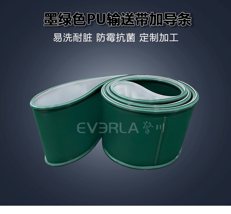 墨绿色PU<a href='http://www.everla.com/shusongdai/' target='_blank'><u>输送带</u></a>加导条