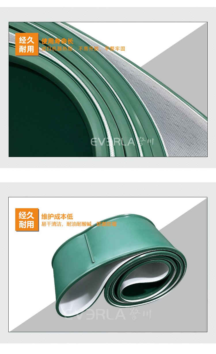 墨绿色PU输送带加导条